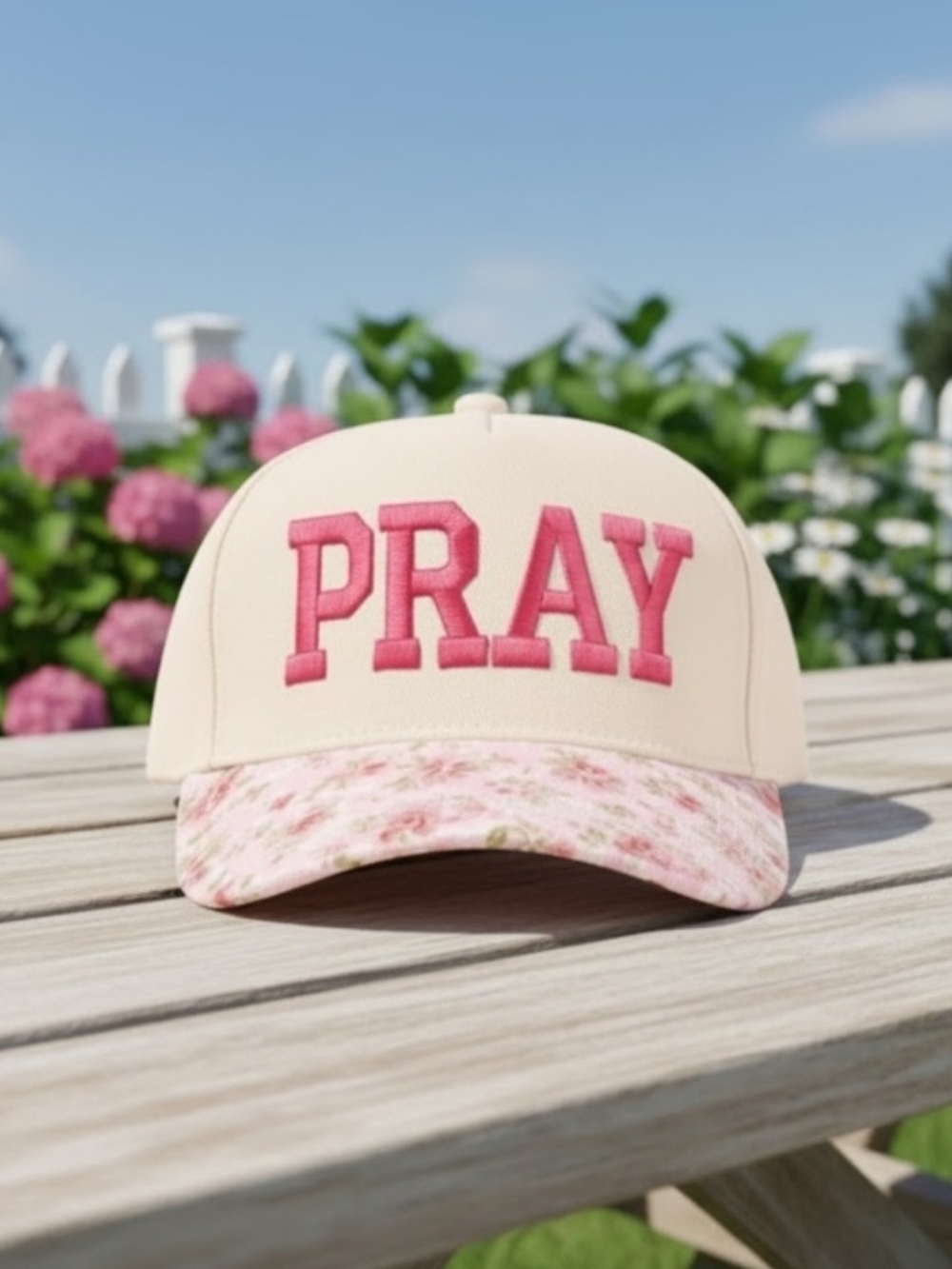 New! PRAY Pink Floral Baseball Cap Hat